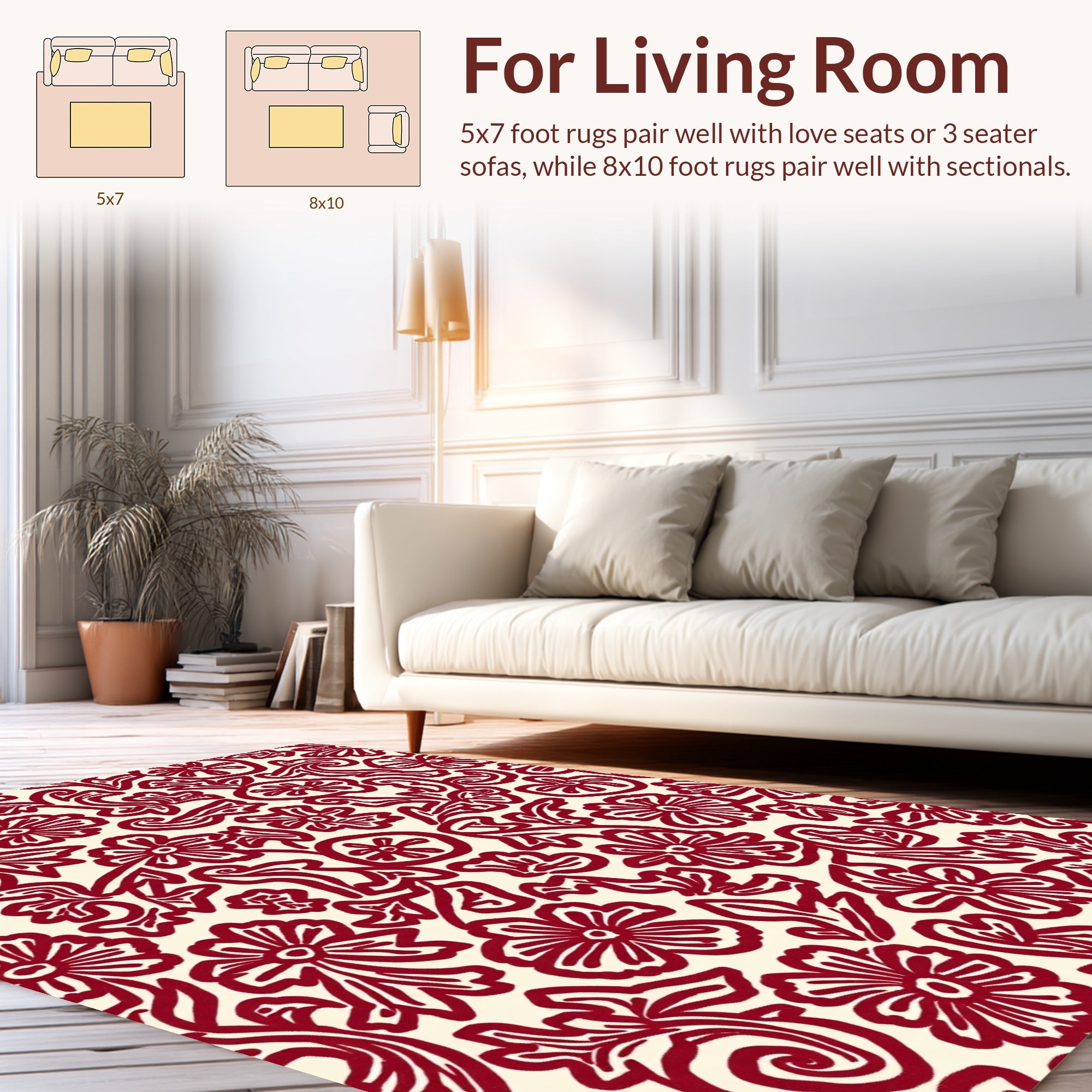Ornate Red Floral Vine Pattern Rug