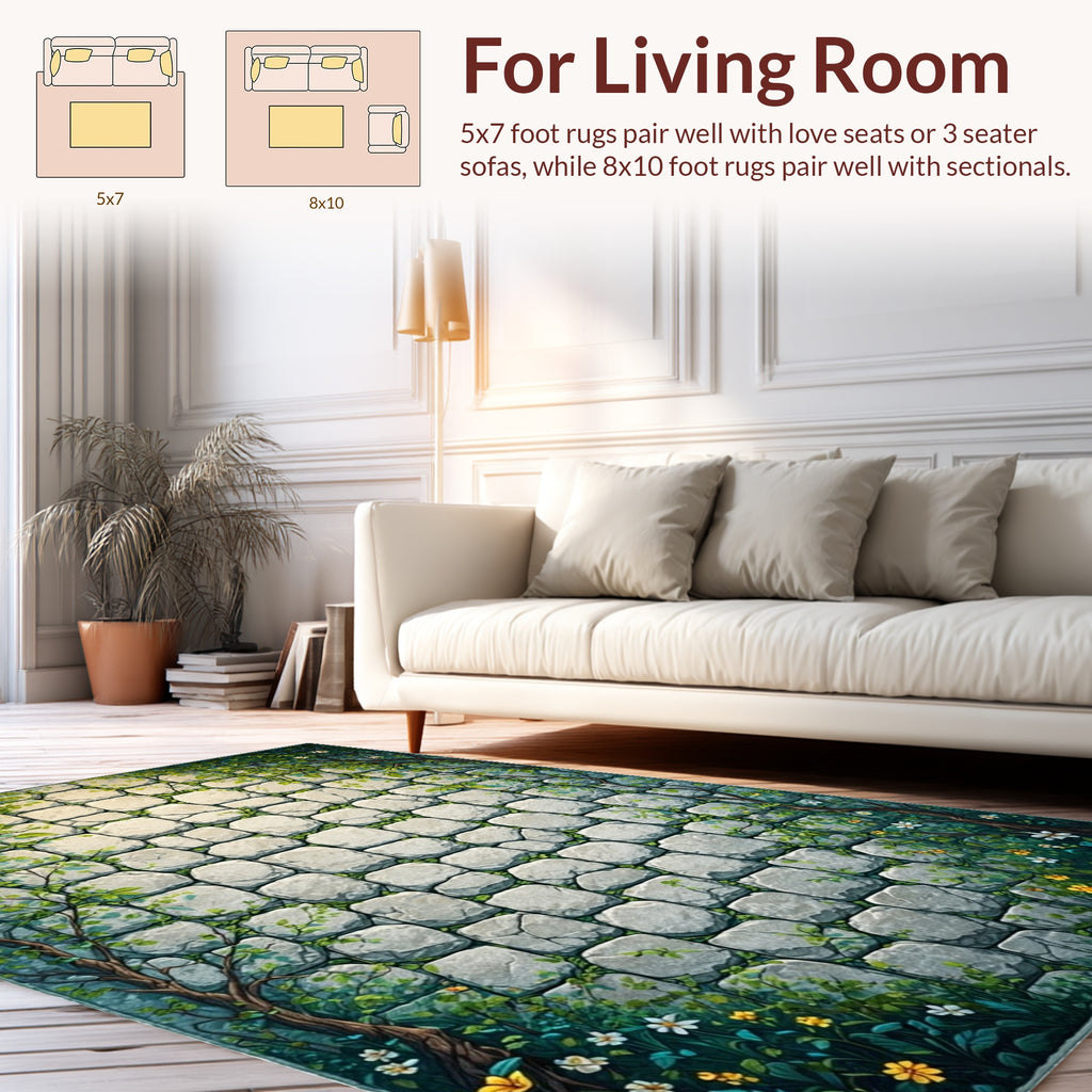 Enchanting Stone Wall Garden Pattern Rug