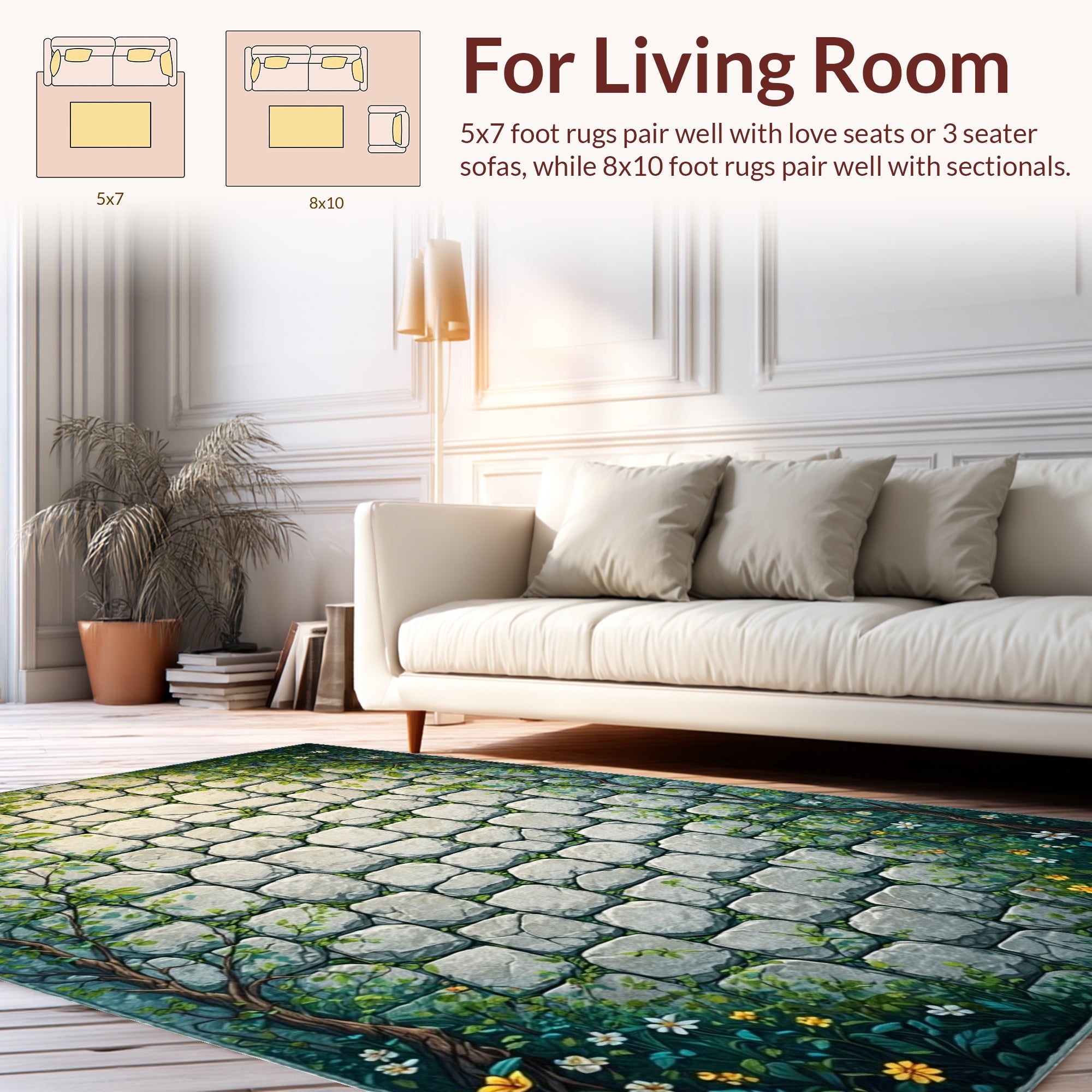 Enchanting Stone Wall Garden Pattern Rug