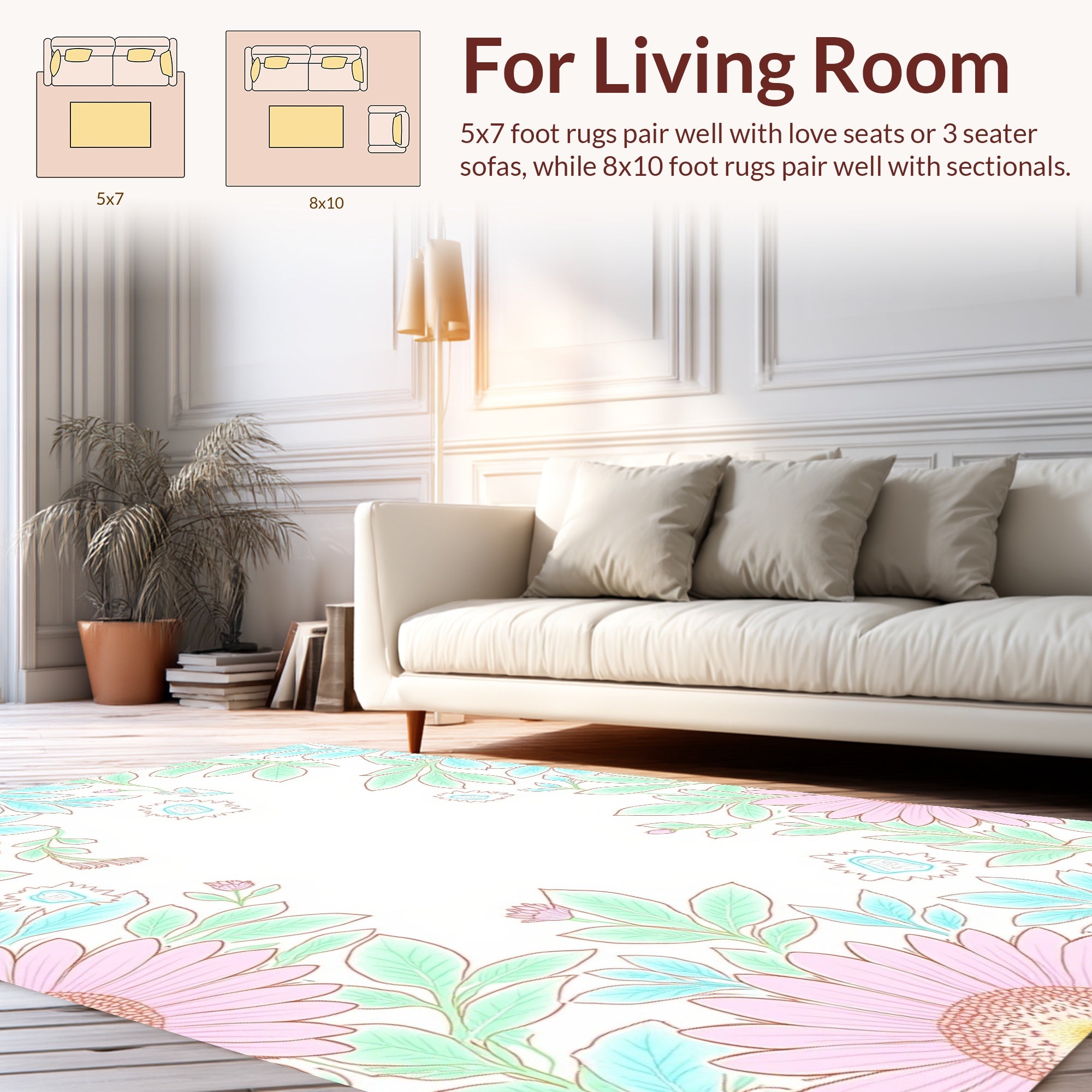 Pink Teal Floral Vines Rug