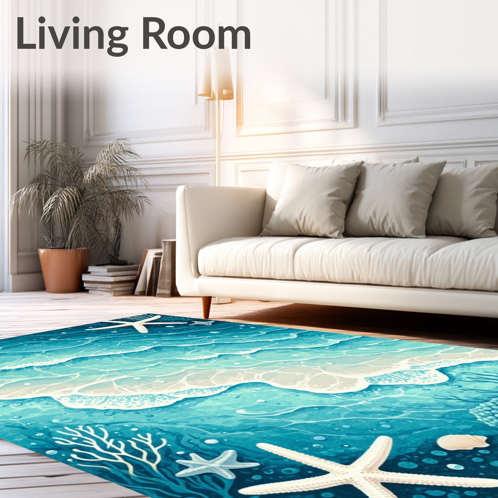 Ocean Wave Starfish Coral Design Rug