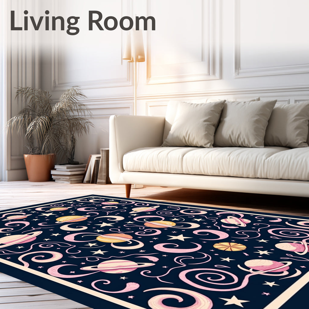 Cosmic Pink and Gold Celestial Swirls Rug