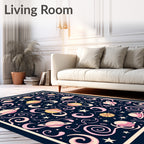 Cosmic Pink and Gold Celestial Swirls Rug