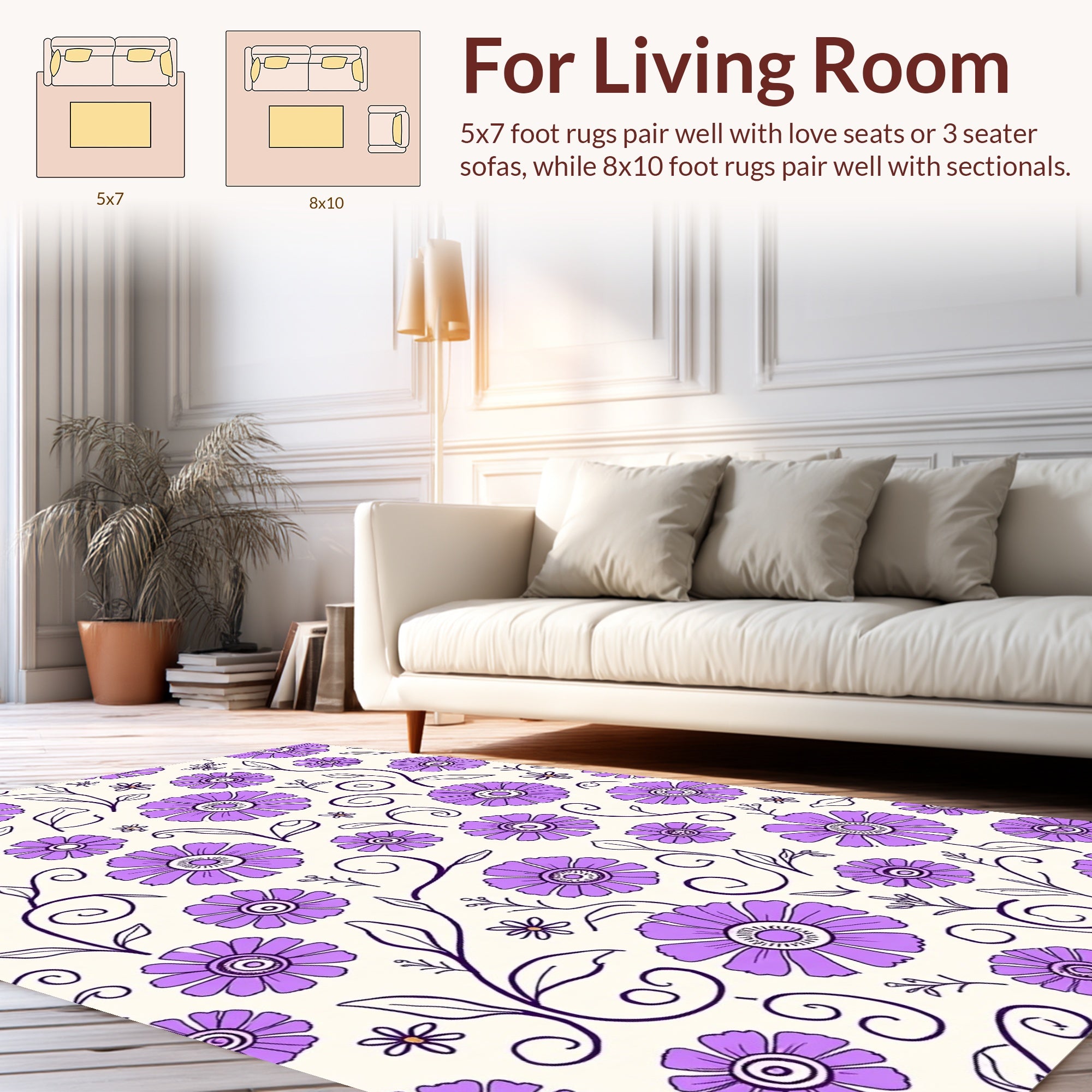 Vintage Purple Floral Vine Design Rug