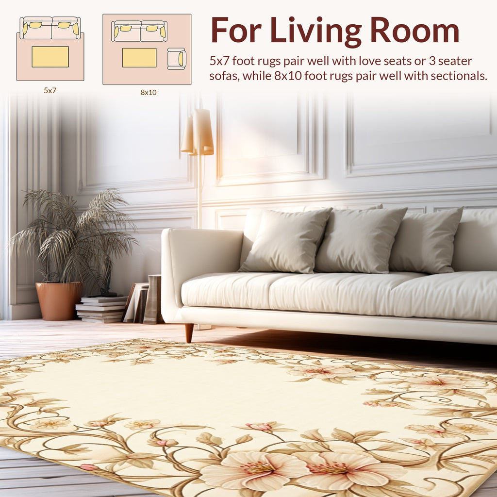 Beige Floral Vines Design Rug