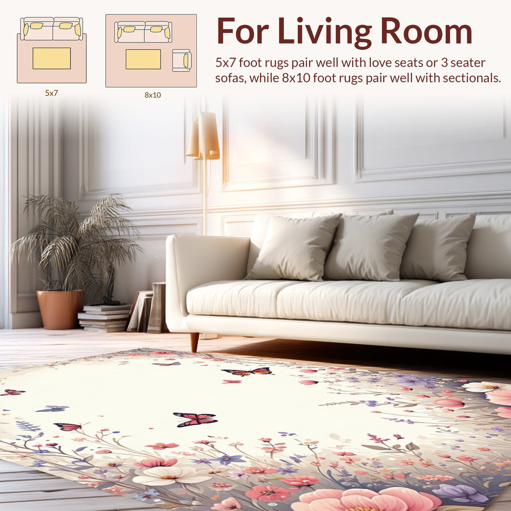Enchanting Floral Butterfly Meadow Design Rug