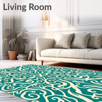 Teal Cream Classical Swirl Ornament Rug