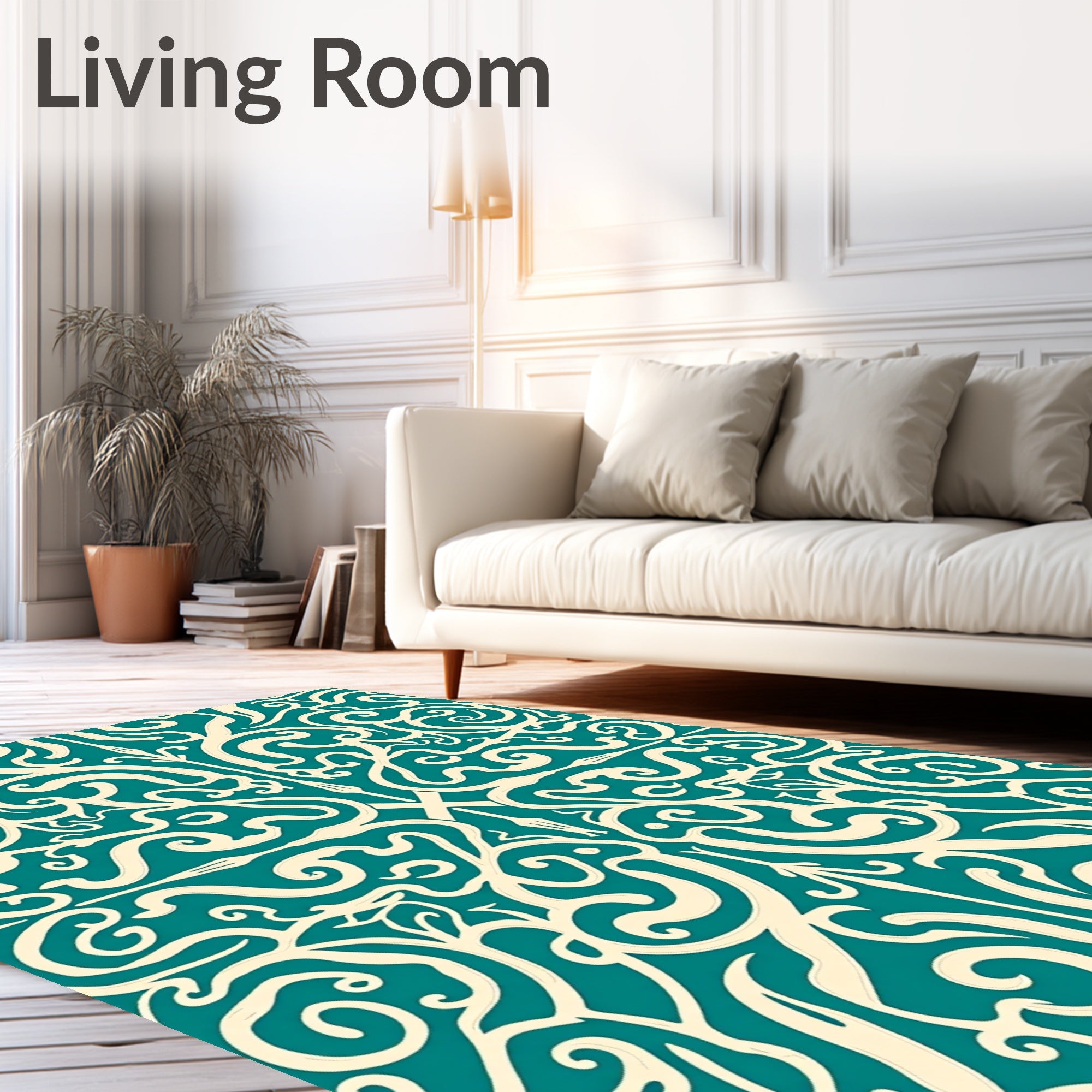 Teal Cream Classical Swirl Ornament Rug
