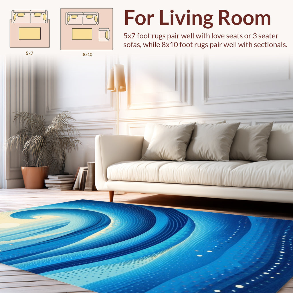 Dynamic Blue Wave Pattern Rug