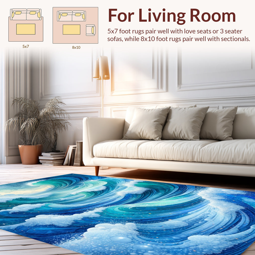 Oceanic Wave Pattern Contemporary Rug