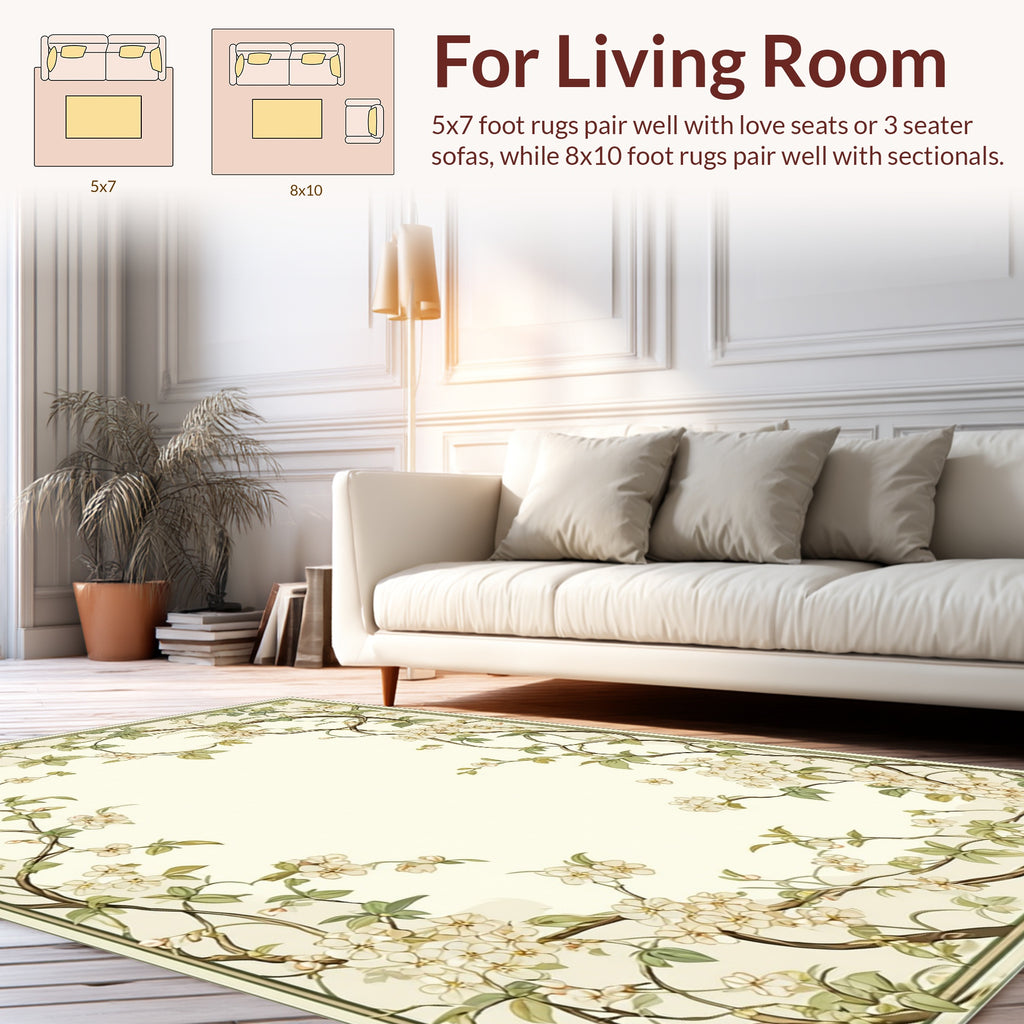 Delicate Floral Vine Creamy Background Rug