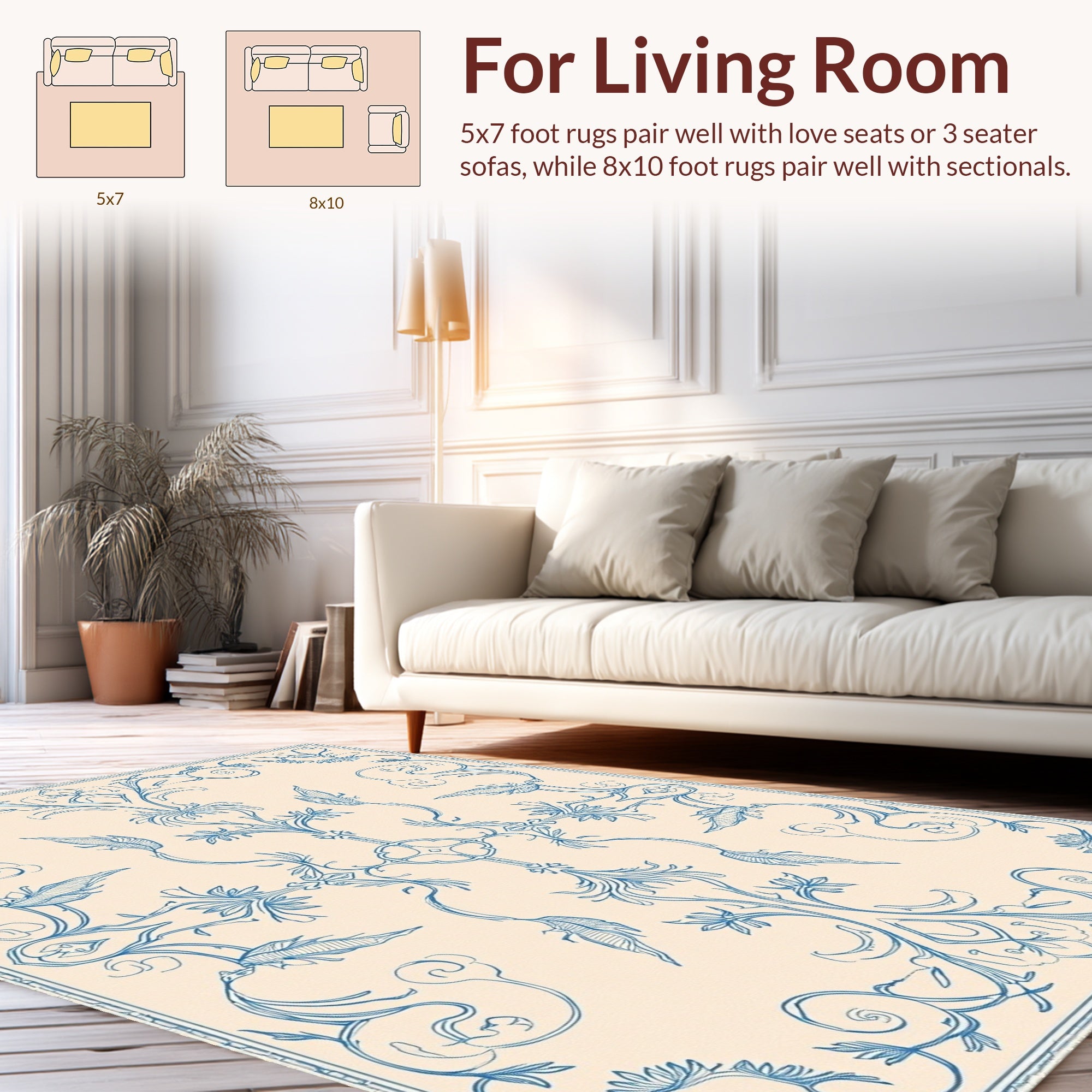 Elegant Blue Floral Damask Pattern Rug