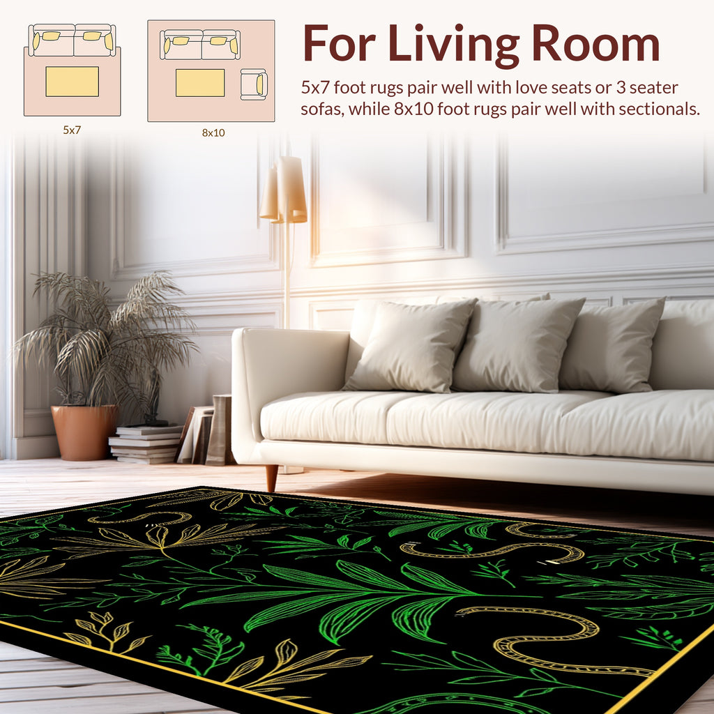 Lush Green Gold Vine Pattern Rug