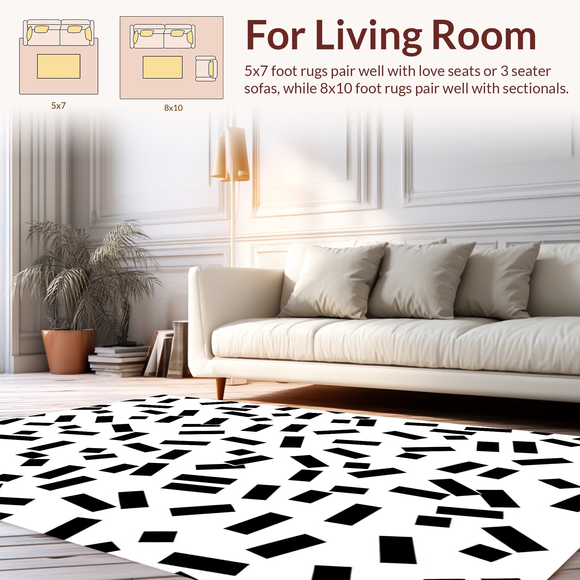 Black White Random Rectangle Pattern Rug