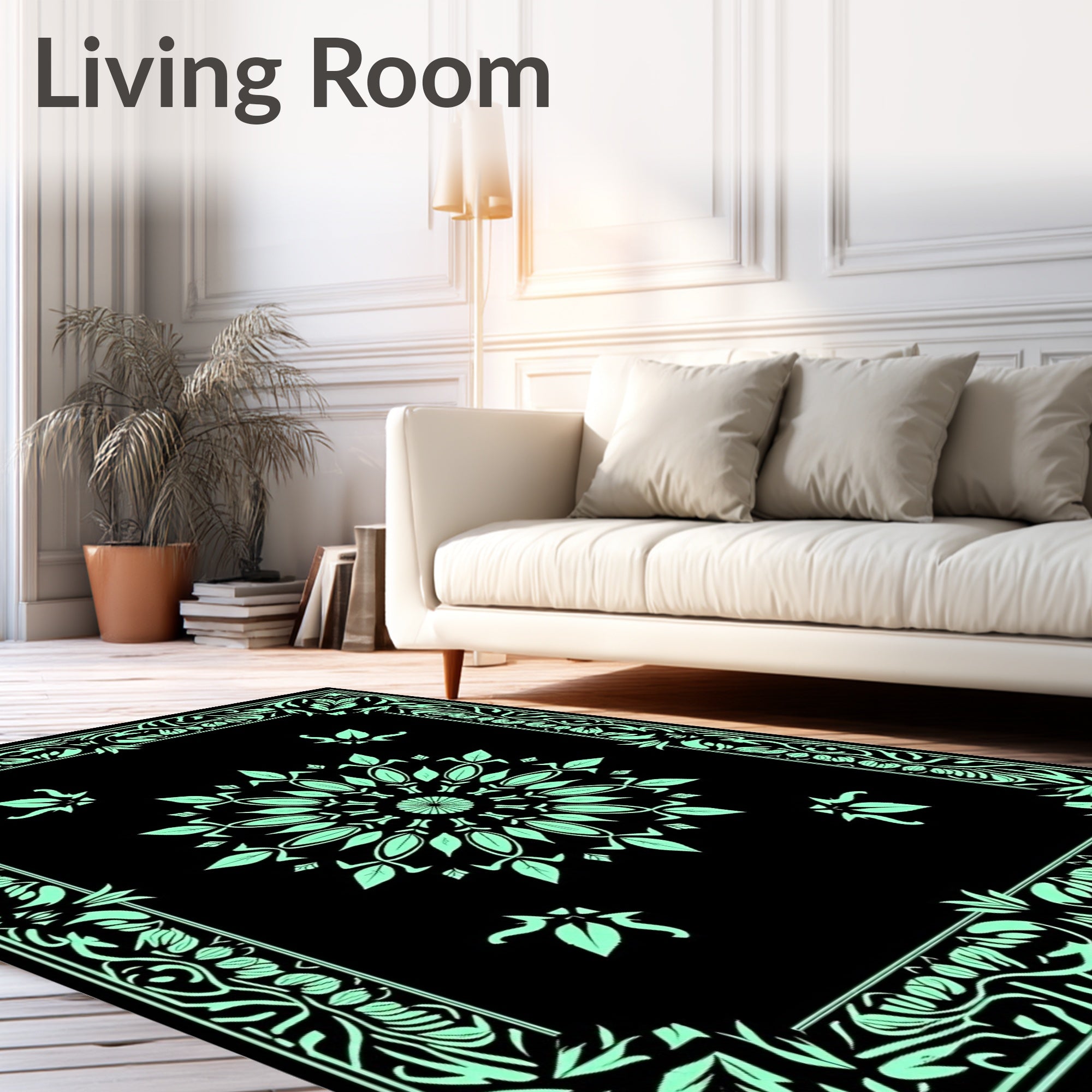 Mint Green Floral Mandala Border Rug