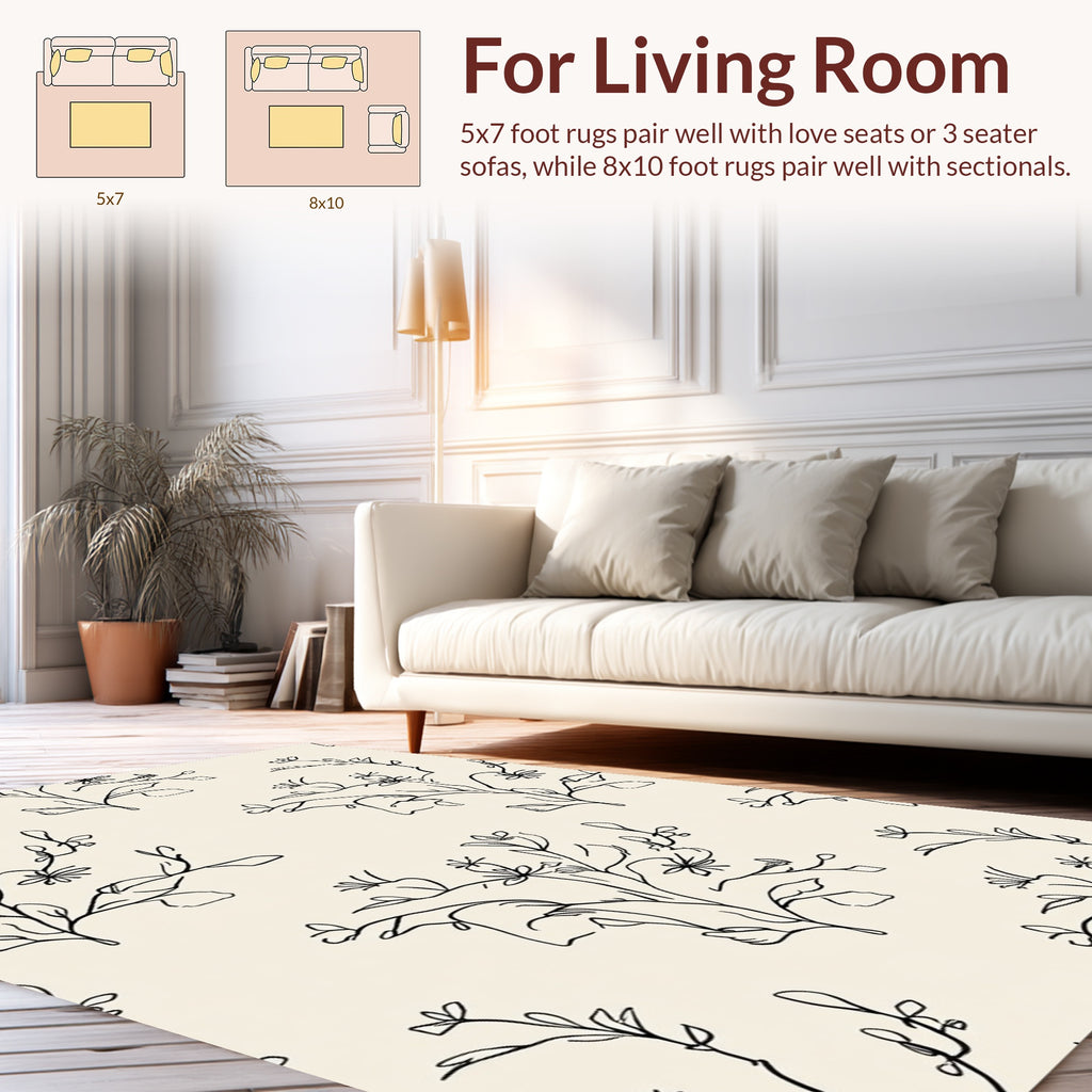 Simple Minimalist Floral Line Art Rug