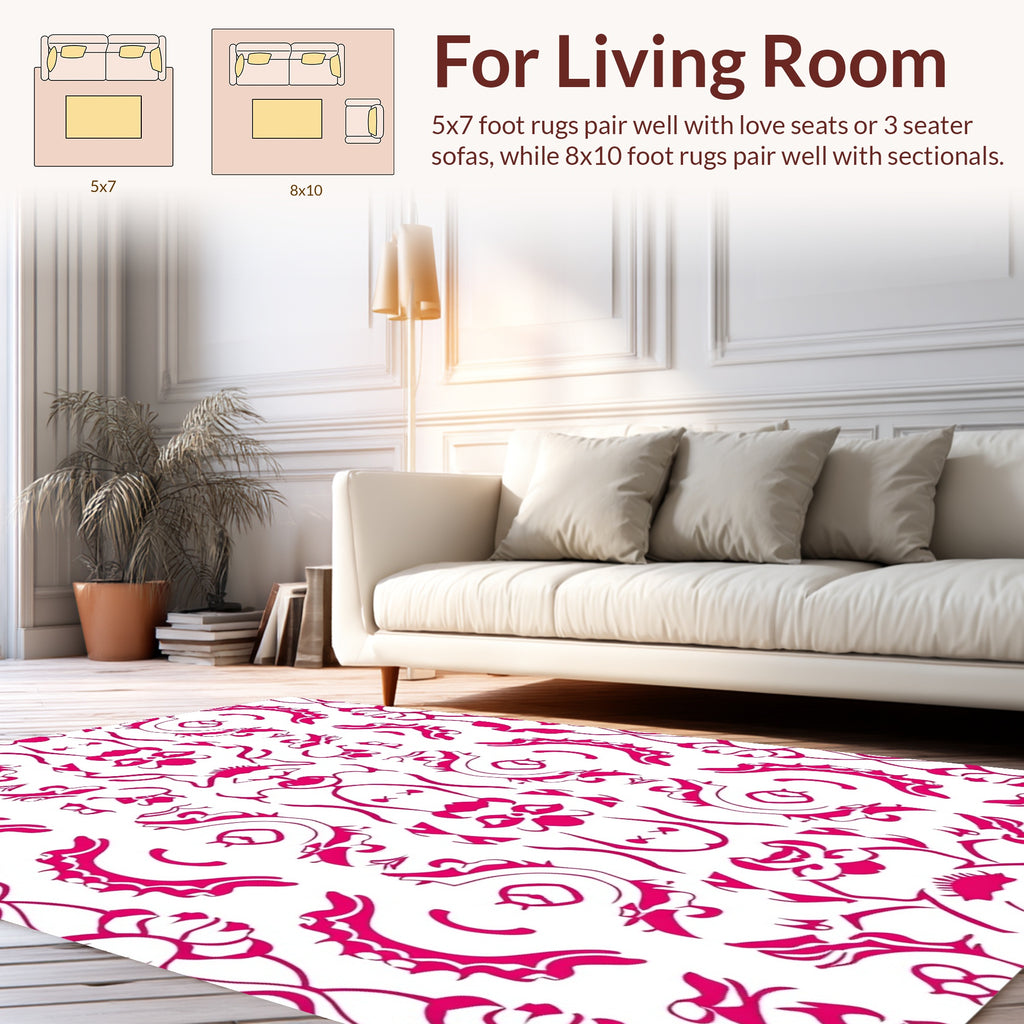 Ornate Pink Floral Stripe Pattern Rug