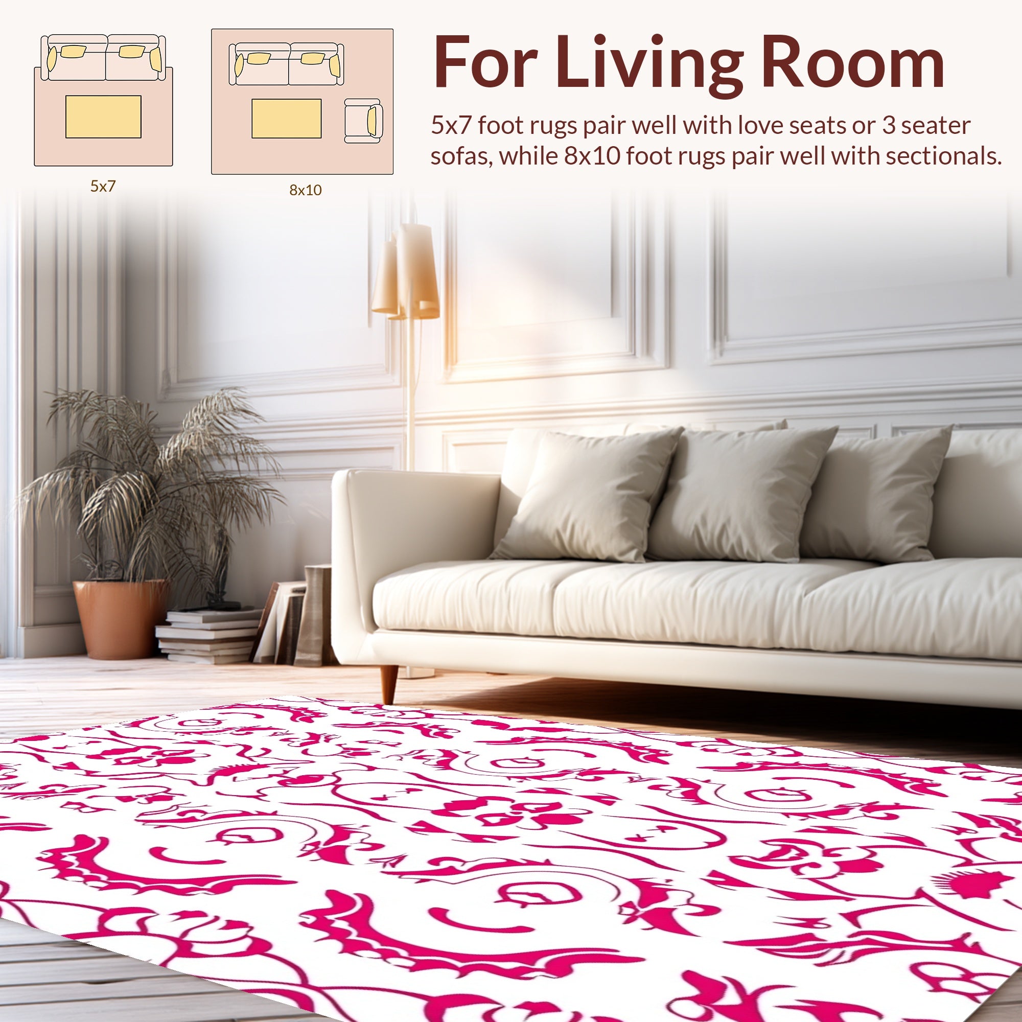 Ornate Pink Floral Stripe Pattern Rug
