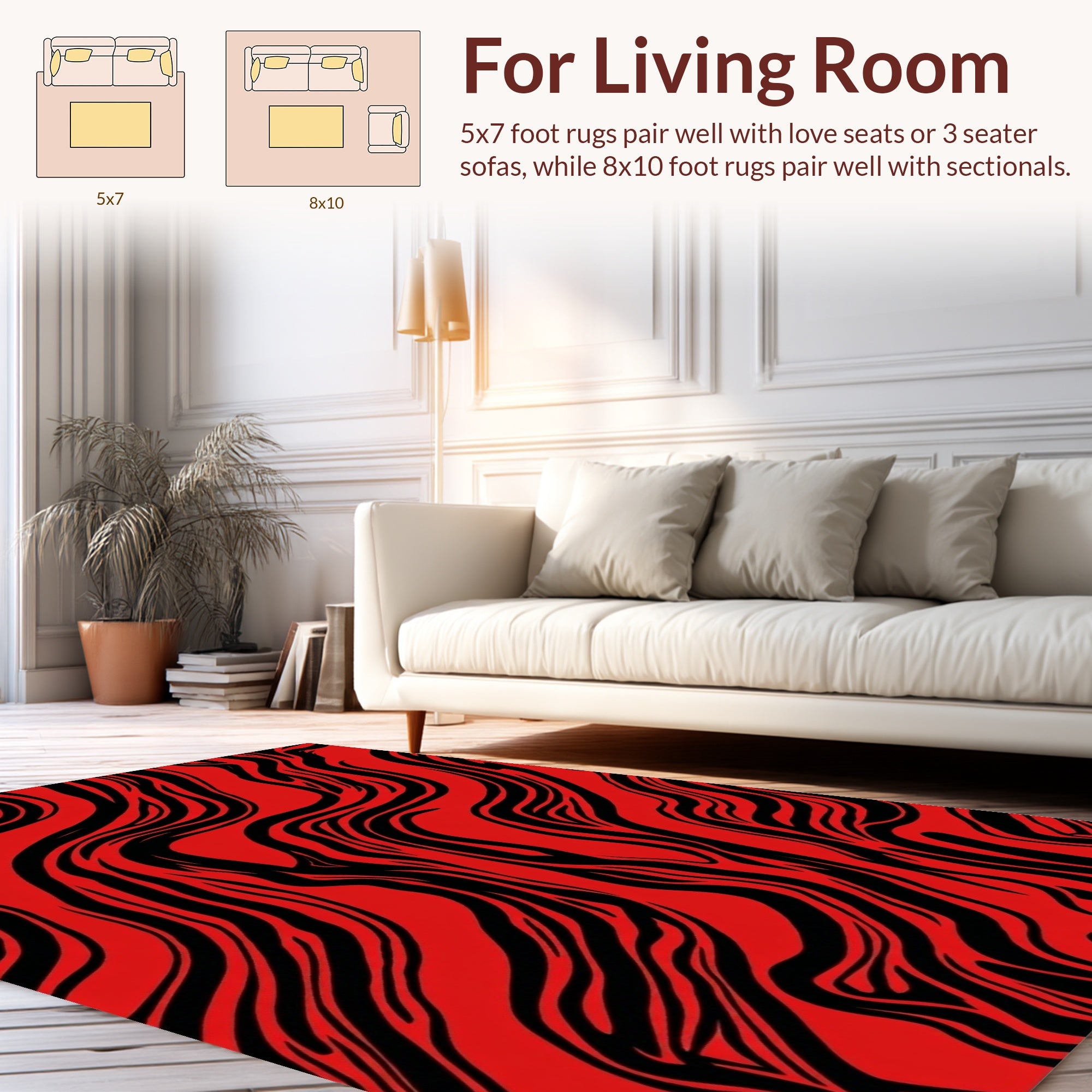 Bold Red Black Abstract Swirls Rug