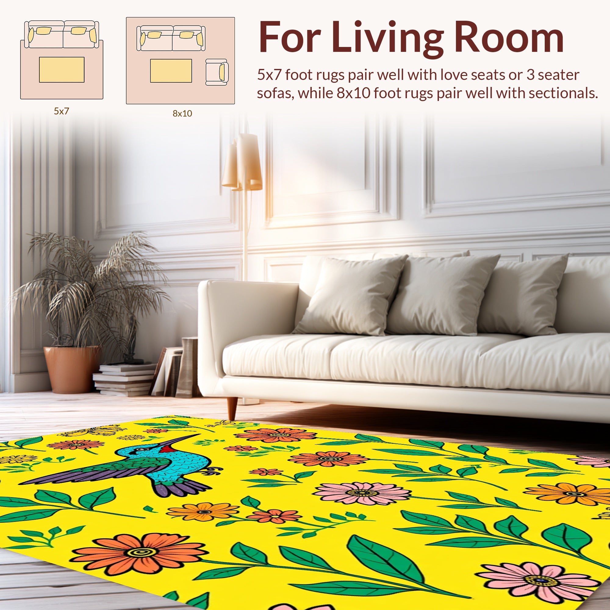 Vibrant Hummingbird And Floral Pattern Rug