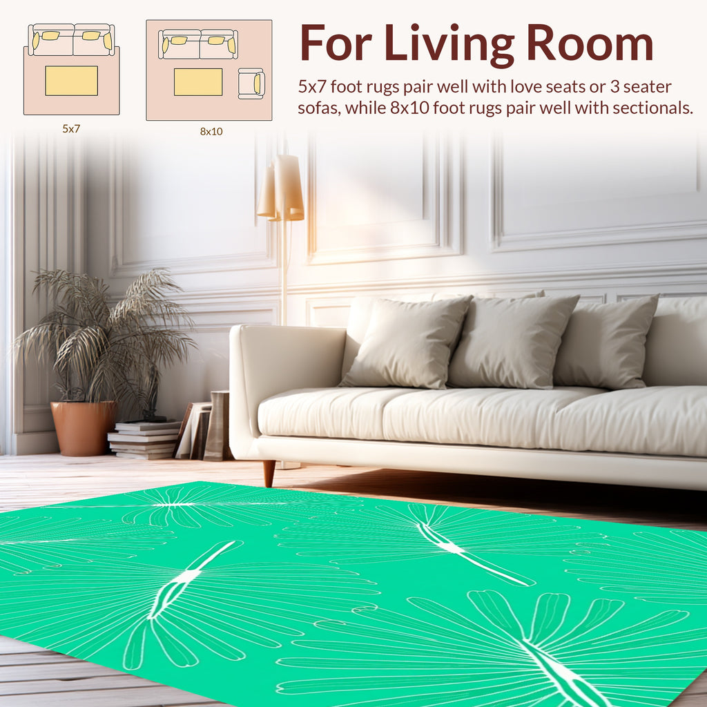 Abstract Teal Green Leaf Pattern Rug