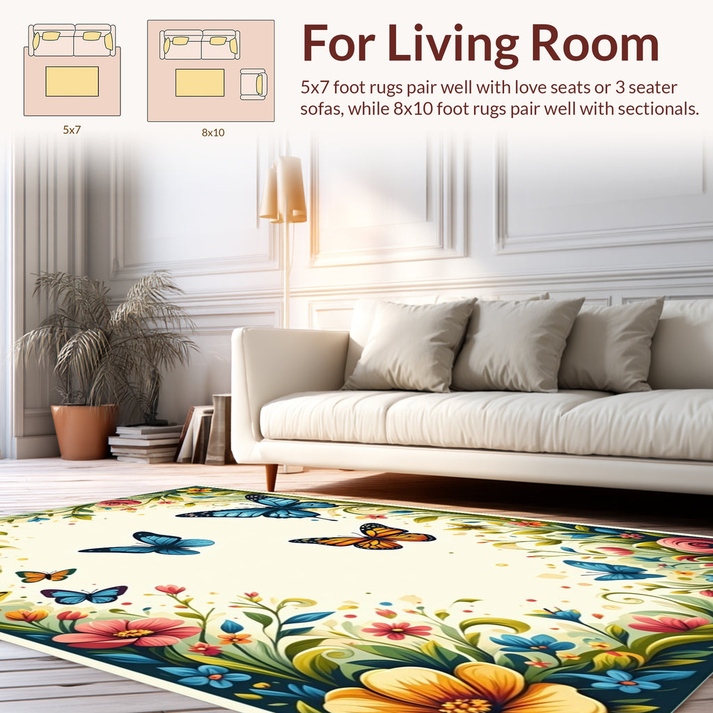 Floral Meadow Butterfly Garden Design Rug