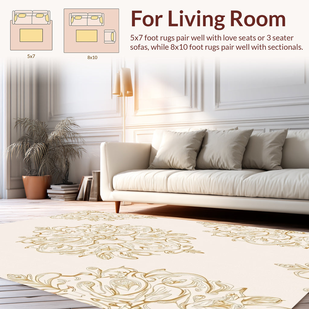 Ornate Swirls Gold Damask Pattern Rug