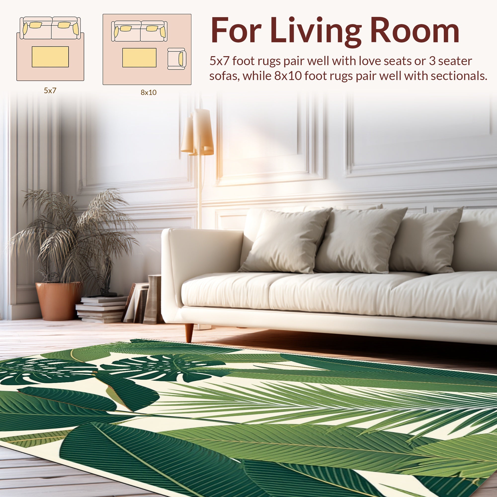 Lush Green Tropical Leaf Pattern Rug