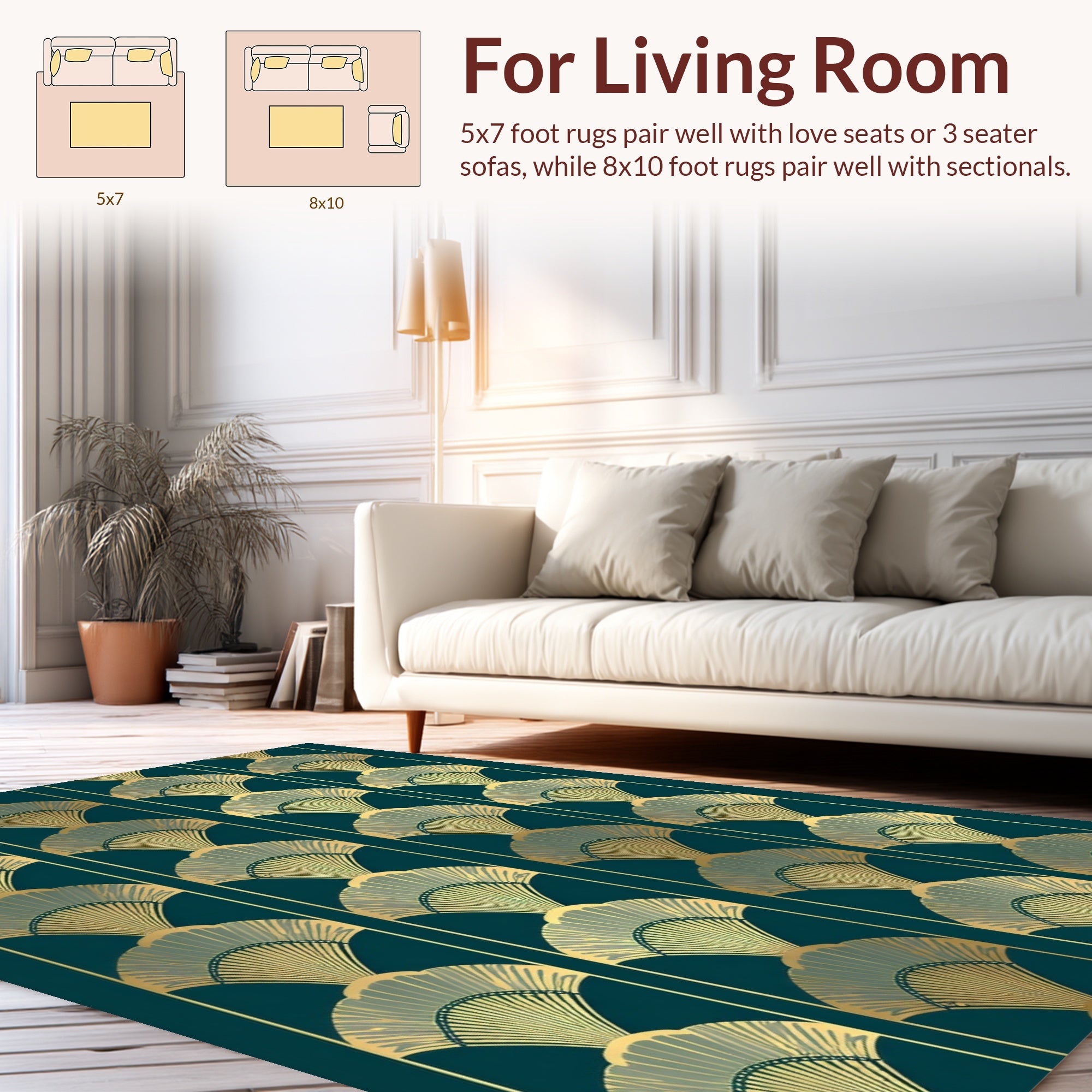 Art Deco Fan Patterned Teal Rug