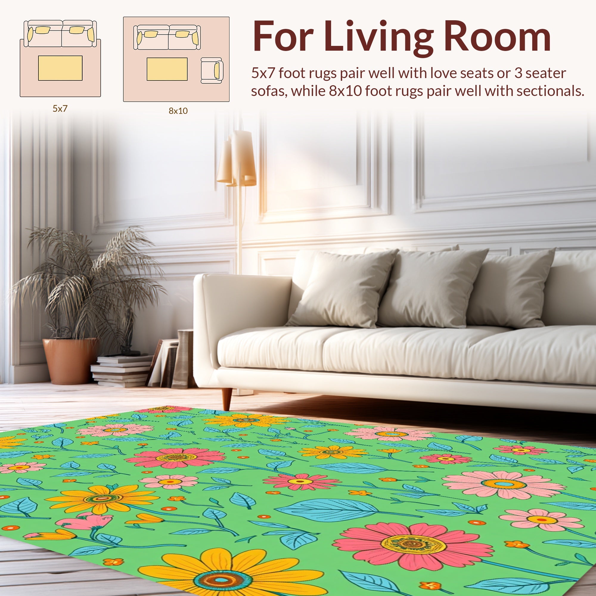 Bright Floral Leaf Pattern Design Rug