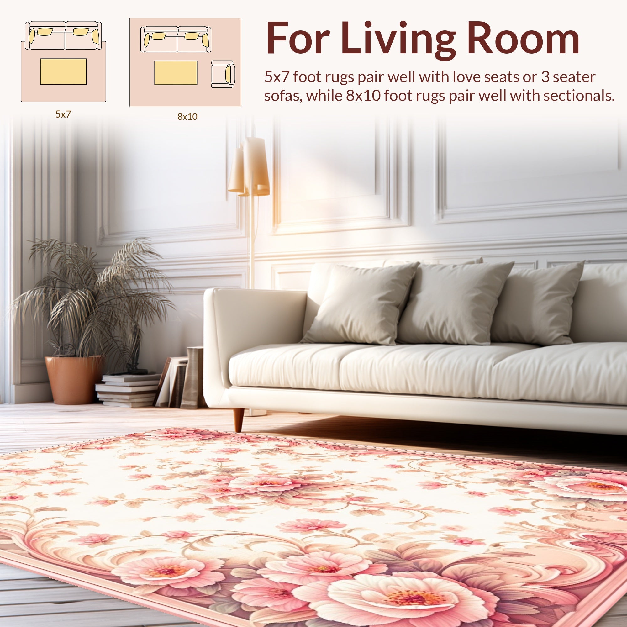 Pink Floral Scrollwork Patterned Rug