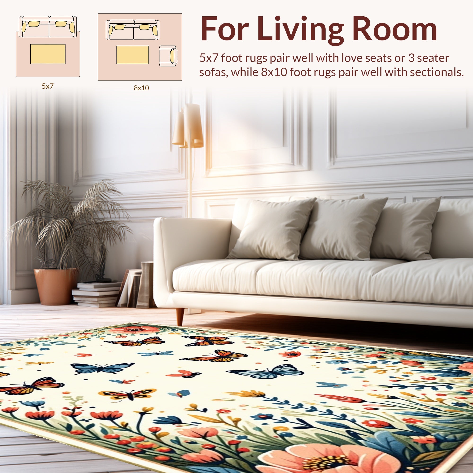 Whimsical Butterflies Floral Garden Rug