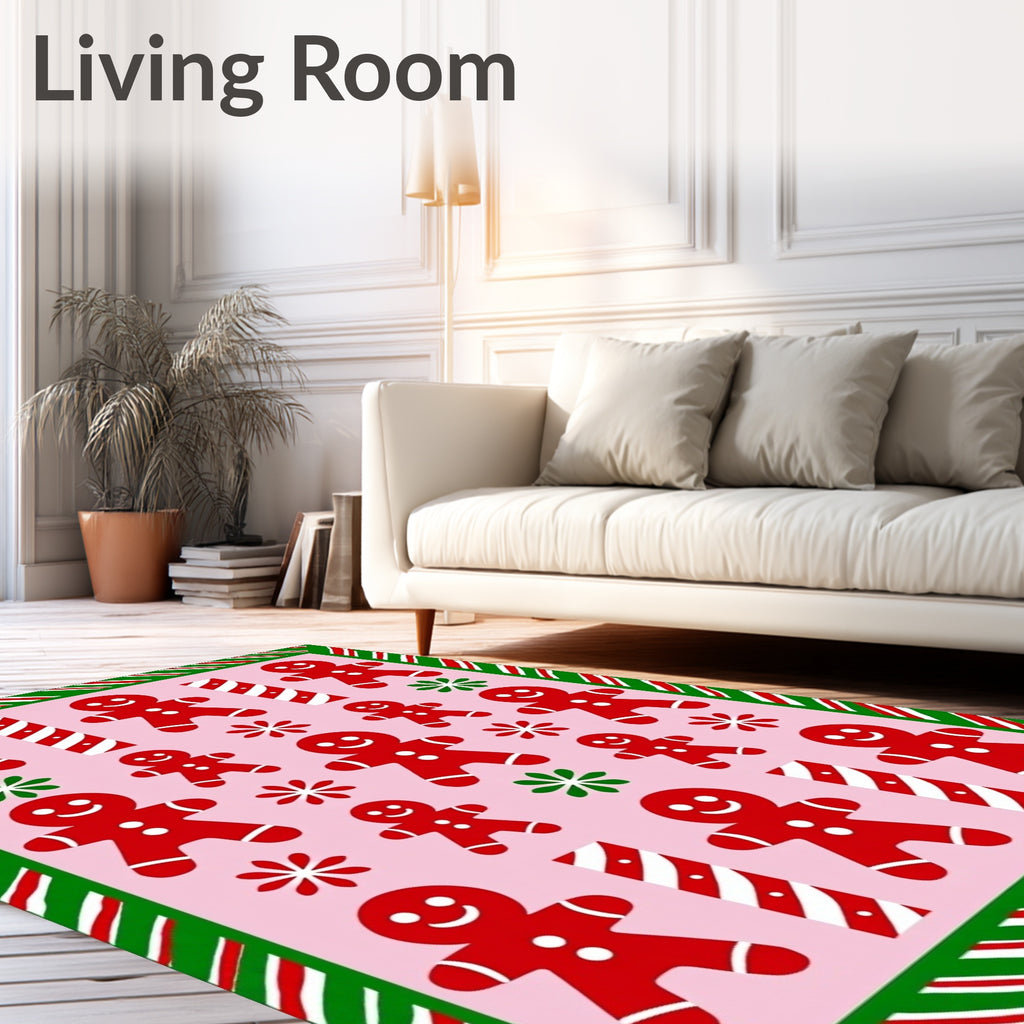 Cheerful Red Gingerbread Man Candy Cane Rug