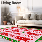 Cheerful Red Gingerbread Man Candy Cane Rug