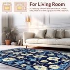 Ornate Floral Scrollwork Navy Cream Rug