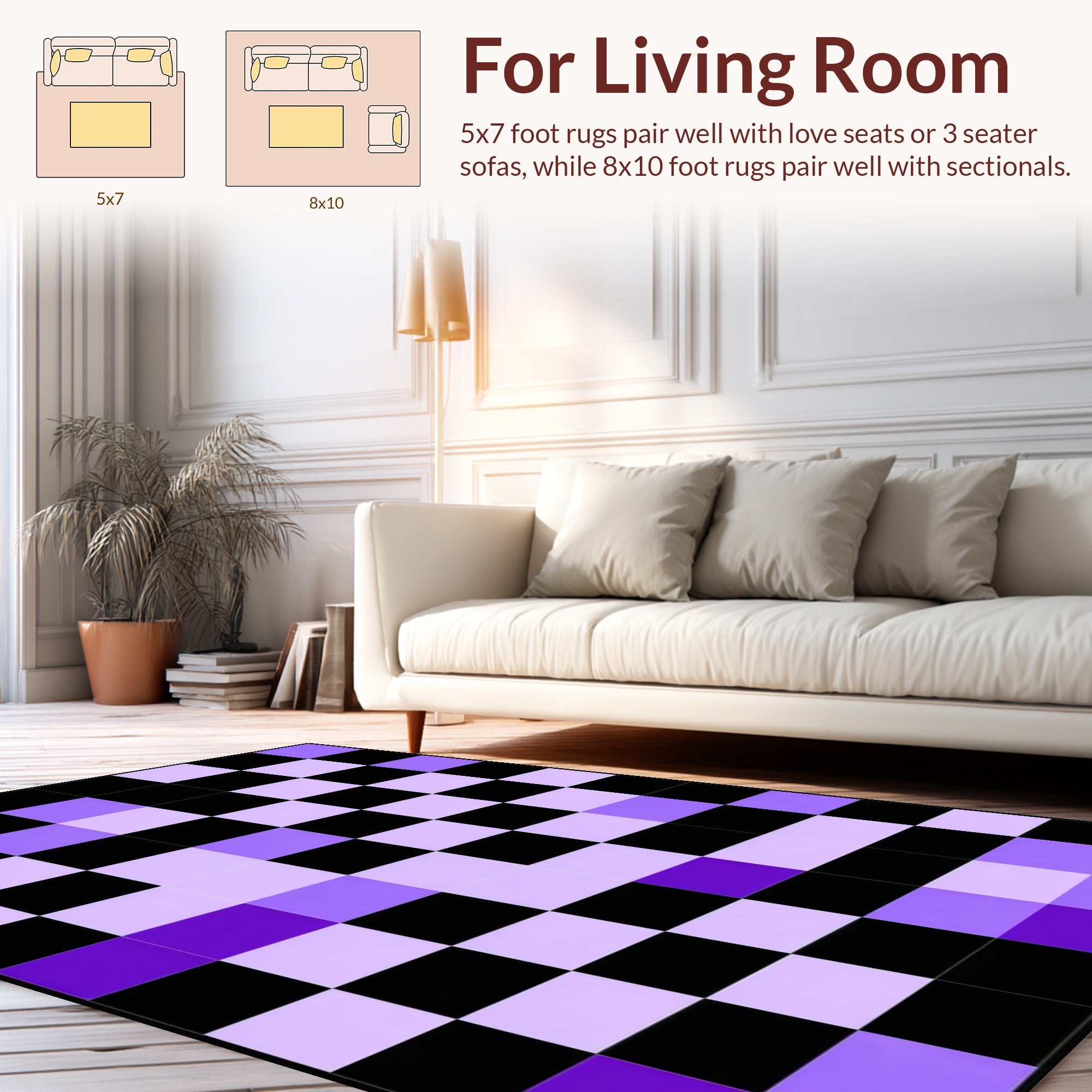 Checkerboard Pattern With Purple Tones Rug