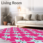 Pink Teal Geometric Diamond Lattice Rug