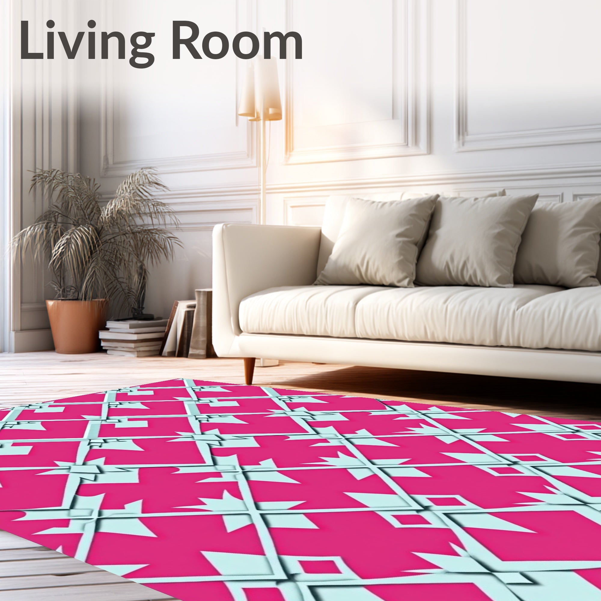 Pink Teal Geometric Diamond Lattice Rug