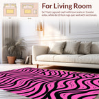 Vibrant Pink Black Wavy Lines Design Rug