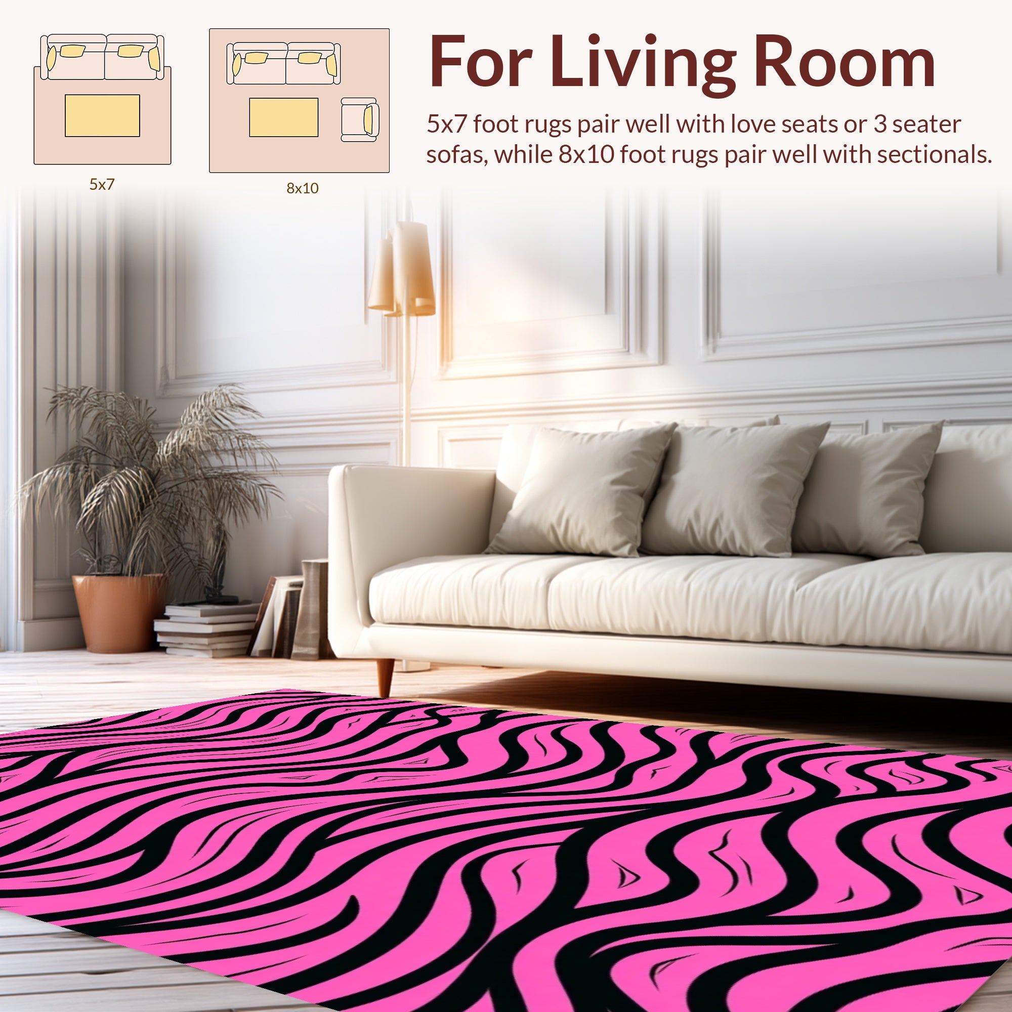 Vibrant Pink Black Wavy Lines Design Rug