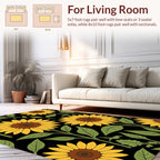 Bold Sunflower Pattern With Green Leaves Rug