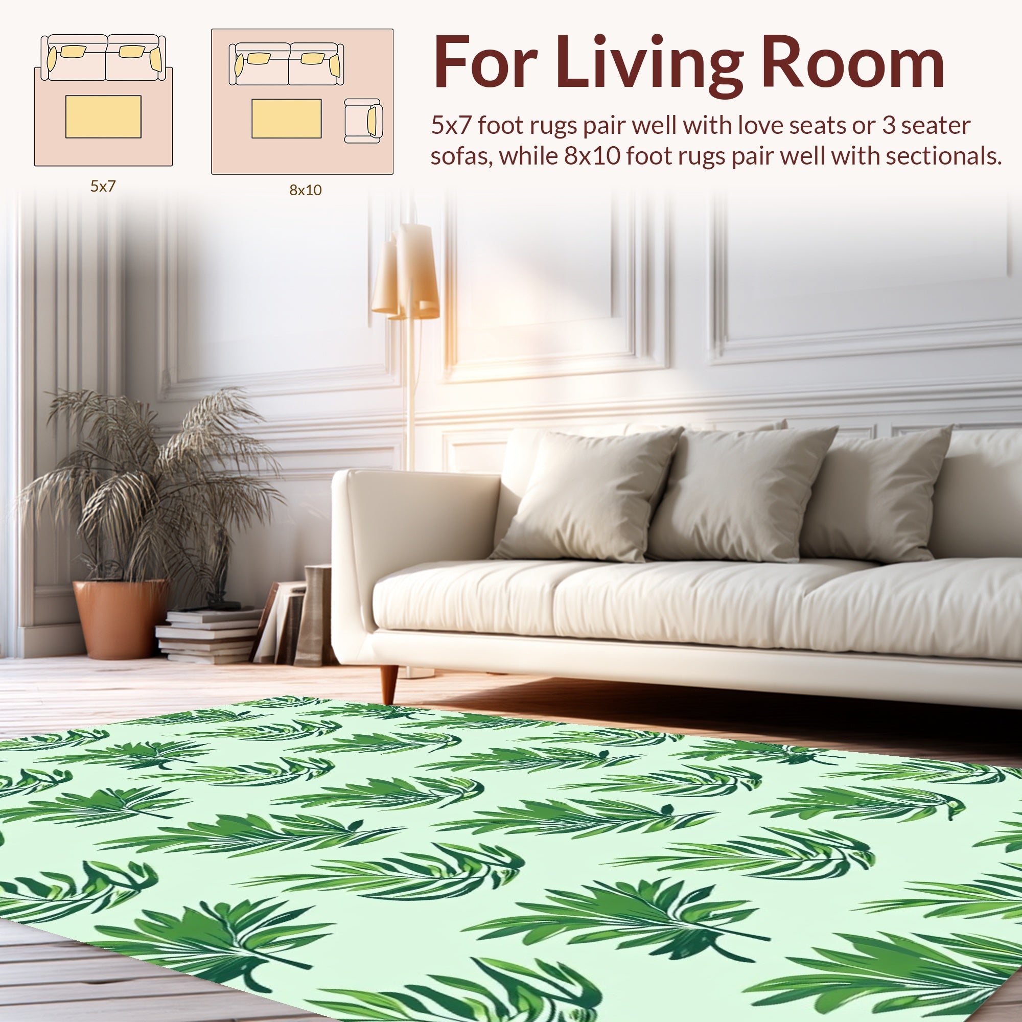 Vibrant Green Tropical Leaf Pattern Rug