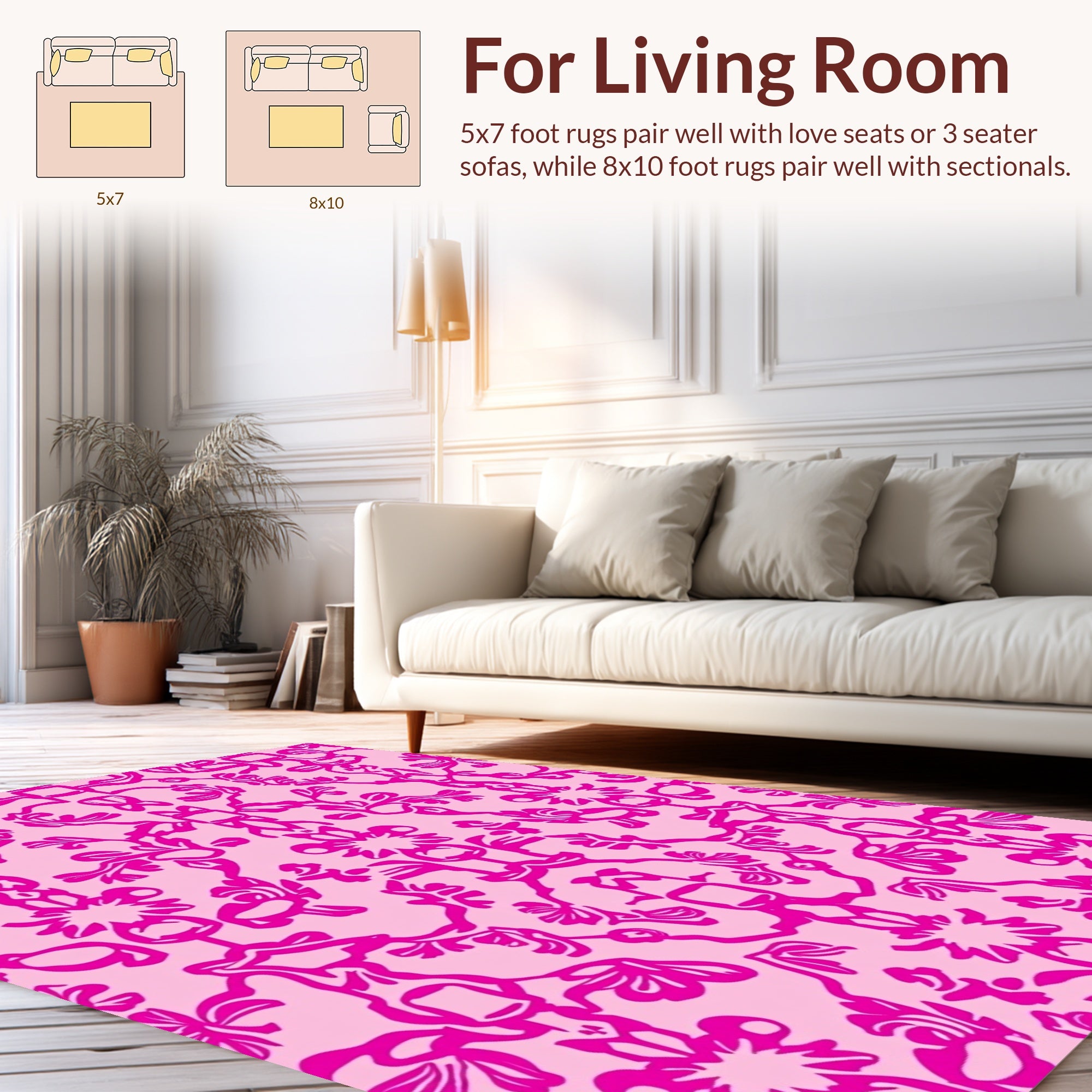 Hot Pink Floral Lace Pattern Rug