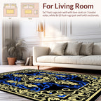 Ornate Floral Medallion Black Blue Rug