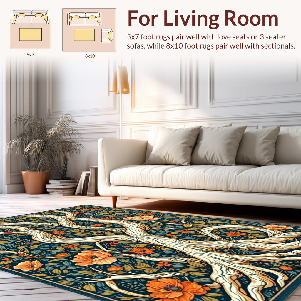 Whimsical Tree With Floral Pattern Rug