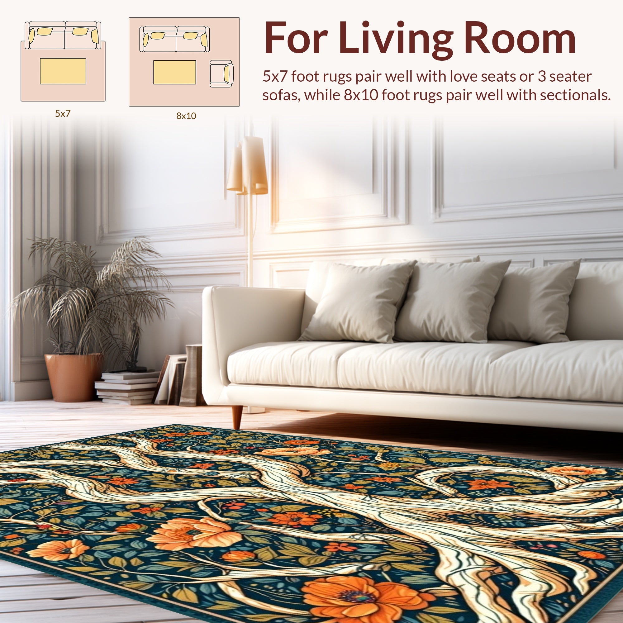 Whimsical Tree With Floral Pattern Rug
