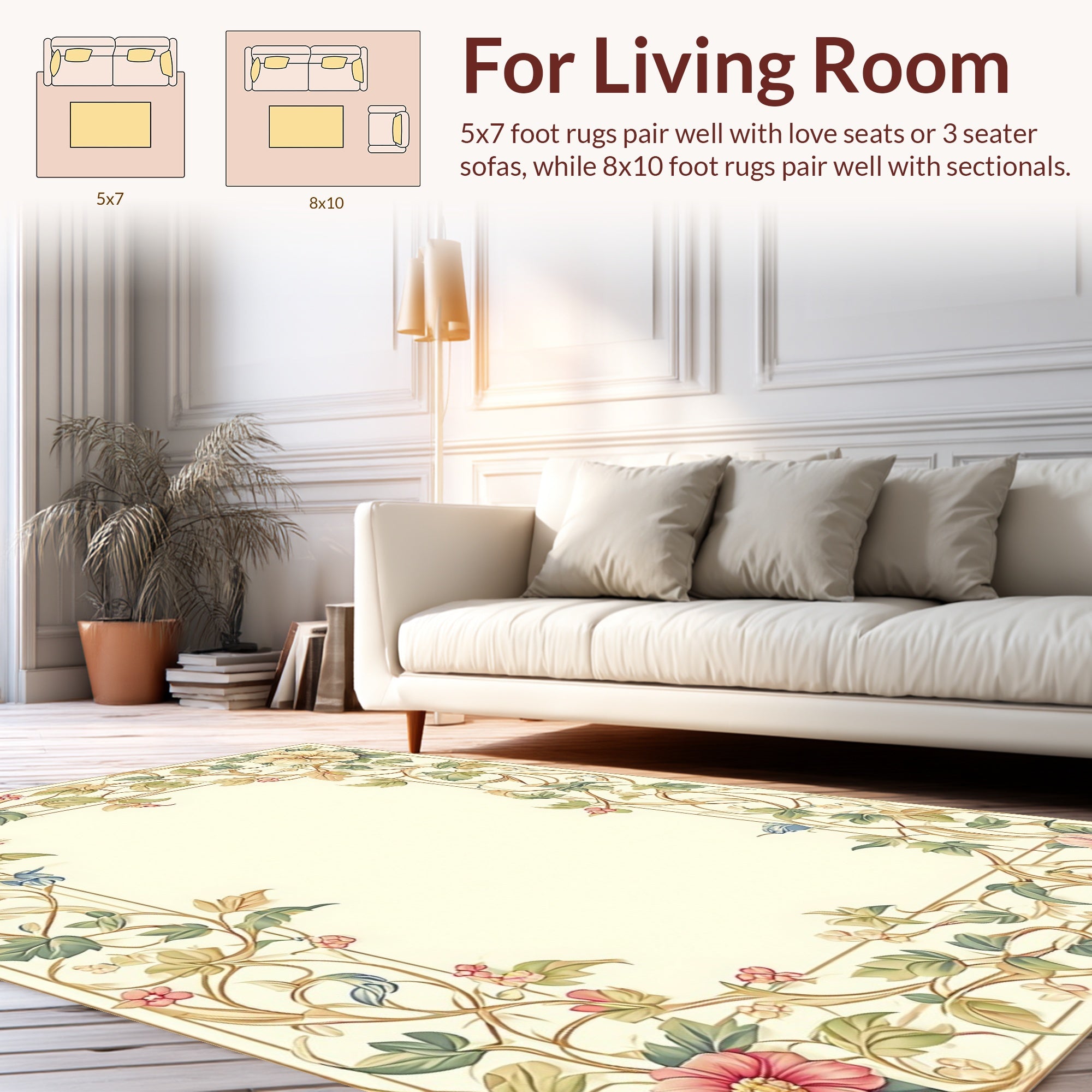 Botanical Vine Floral Scroll Pattern Rug