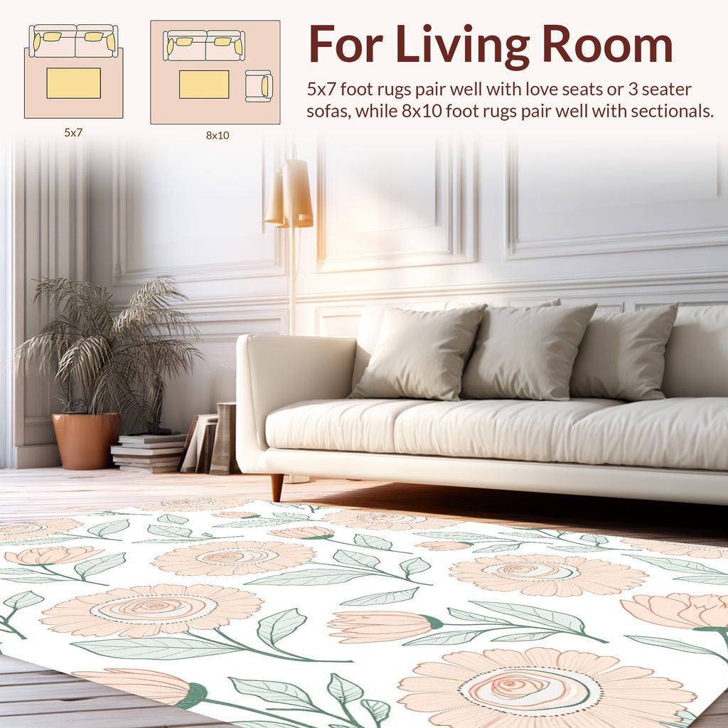 Peachy Floral Line Art Pattern Rug