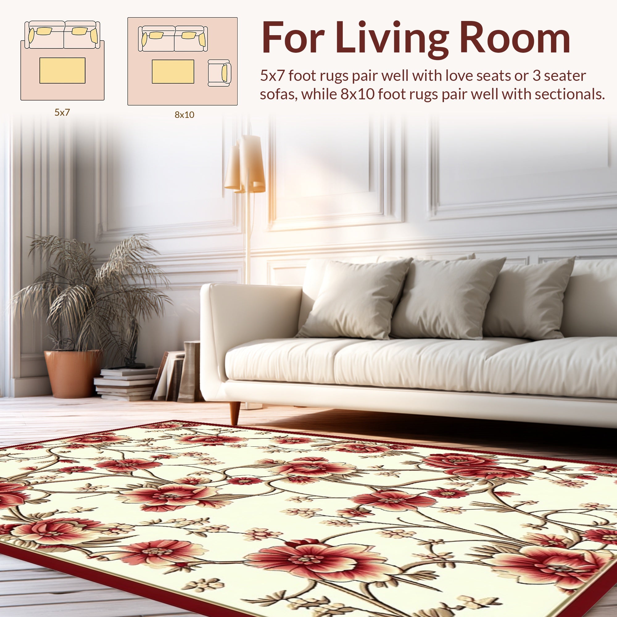 Crimson Floral Branch And Vine Design Rug