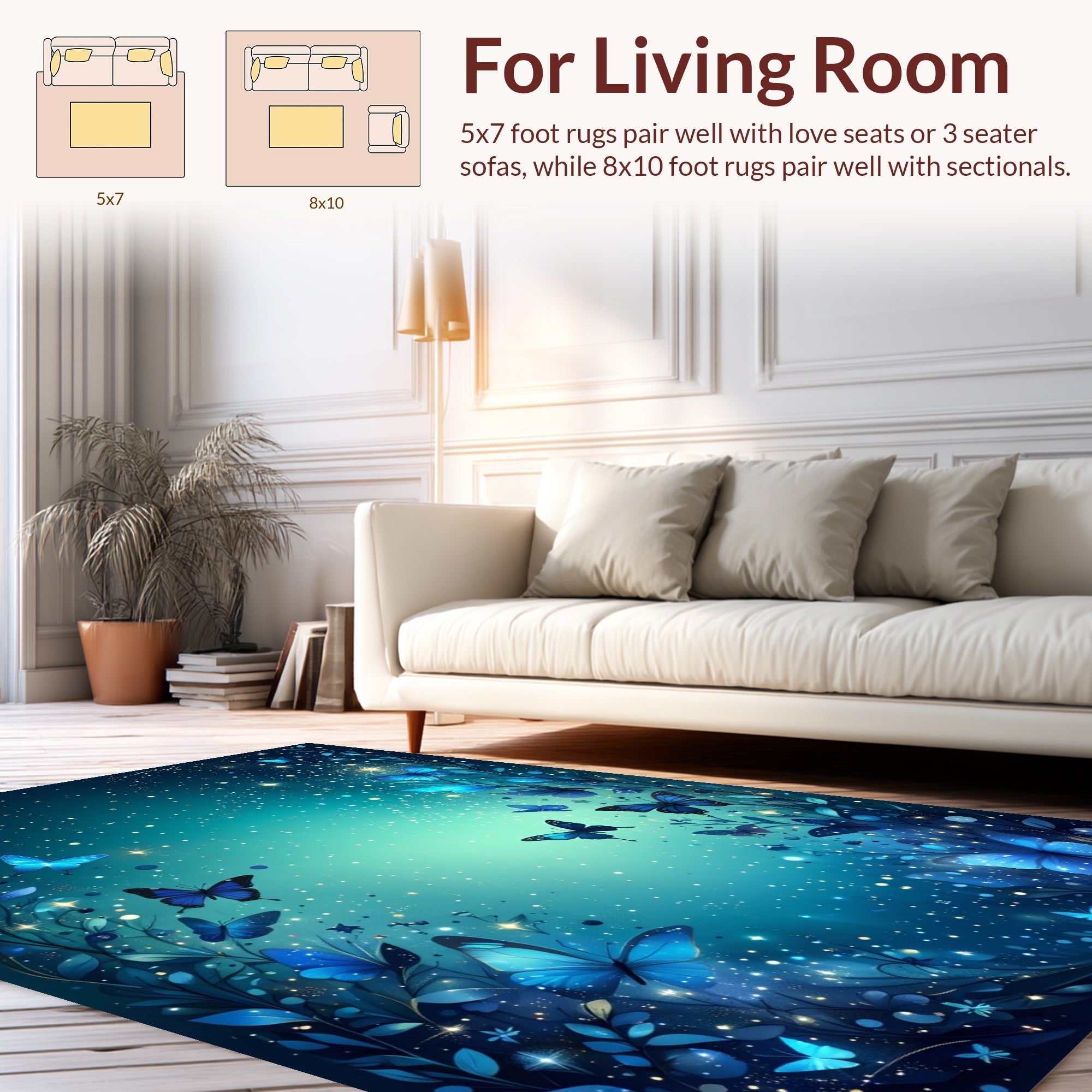 Enchanted Blue Butterfly Sparkle Garden Rug